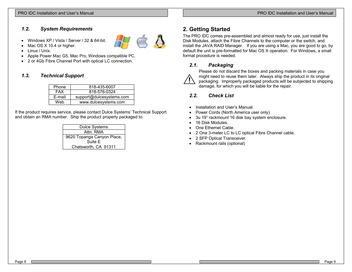 Getting started | Dulce Systems PRO IDC with g2 trays User Manual | Page 5 / 19