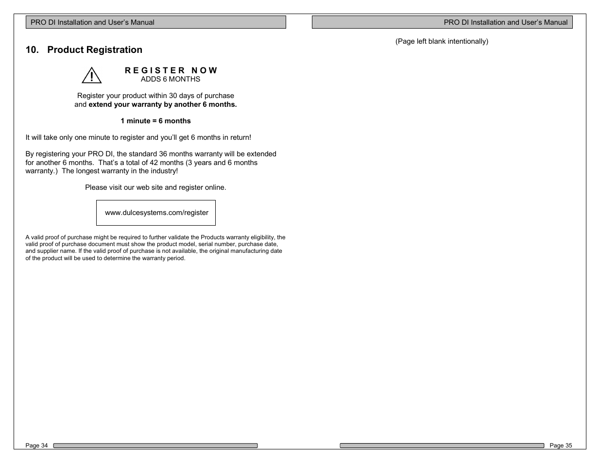Product registration | Dulce Systems PRO DI User Manual | Page 18 / 19