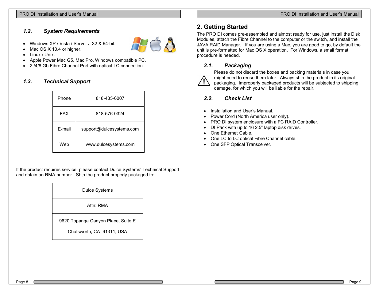 Getting started | Dulce Systems PRO DI User Manual | Page 5 / 19