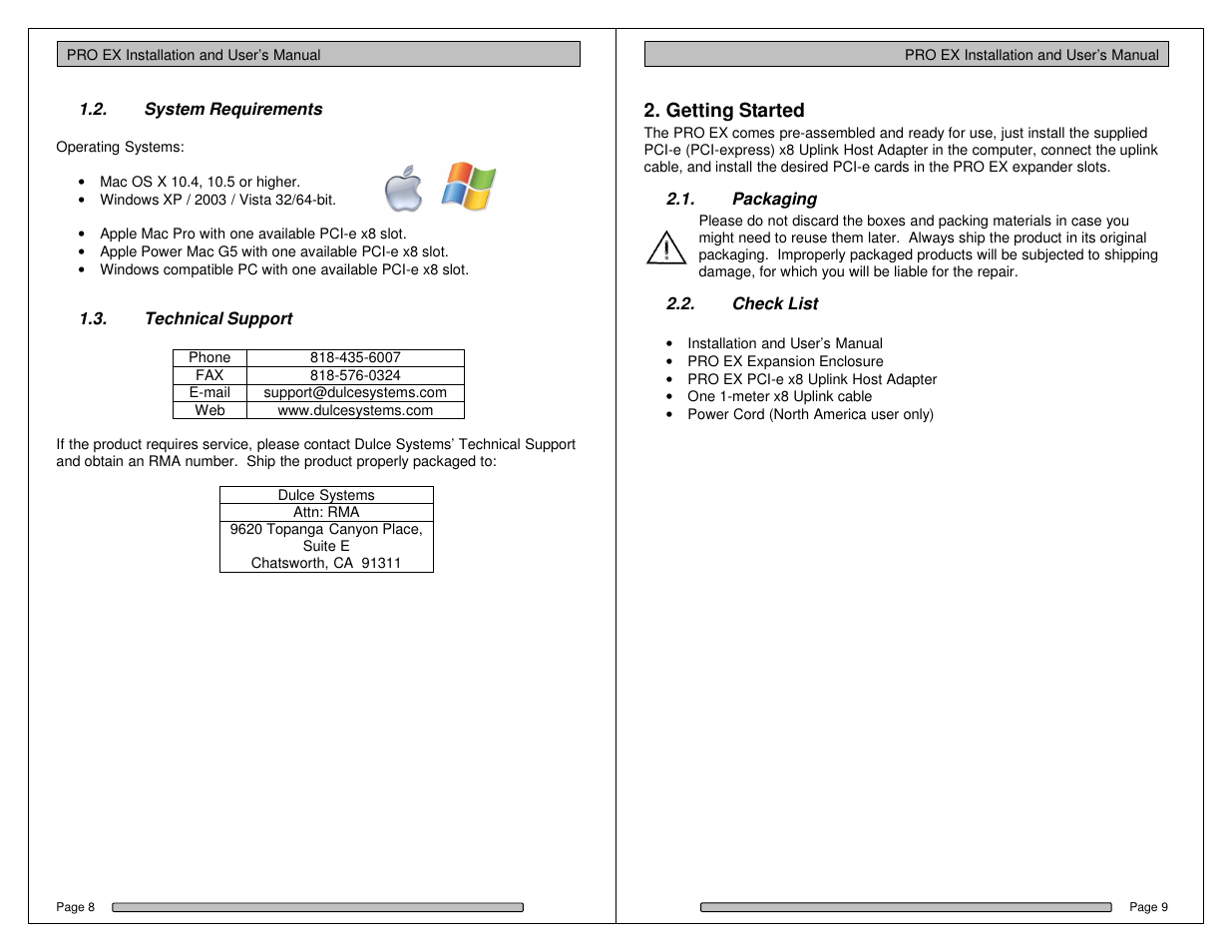 Getting started | Dulce Systems PRO EX User Manual | Page 5 / 13