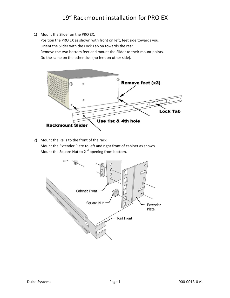 Dulce Systems 19” Rackmount for PRO EX User Manual | 2 pages