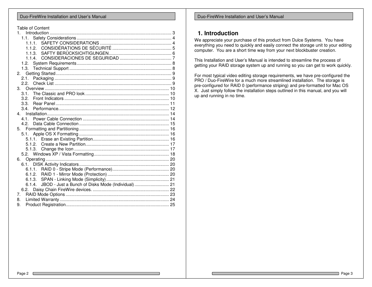 Introduction | Dulce Systems Duo-FireWire User Manual | Page 2 / 15