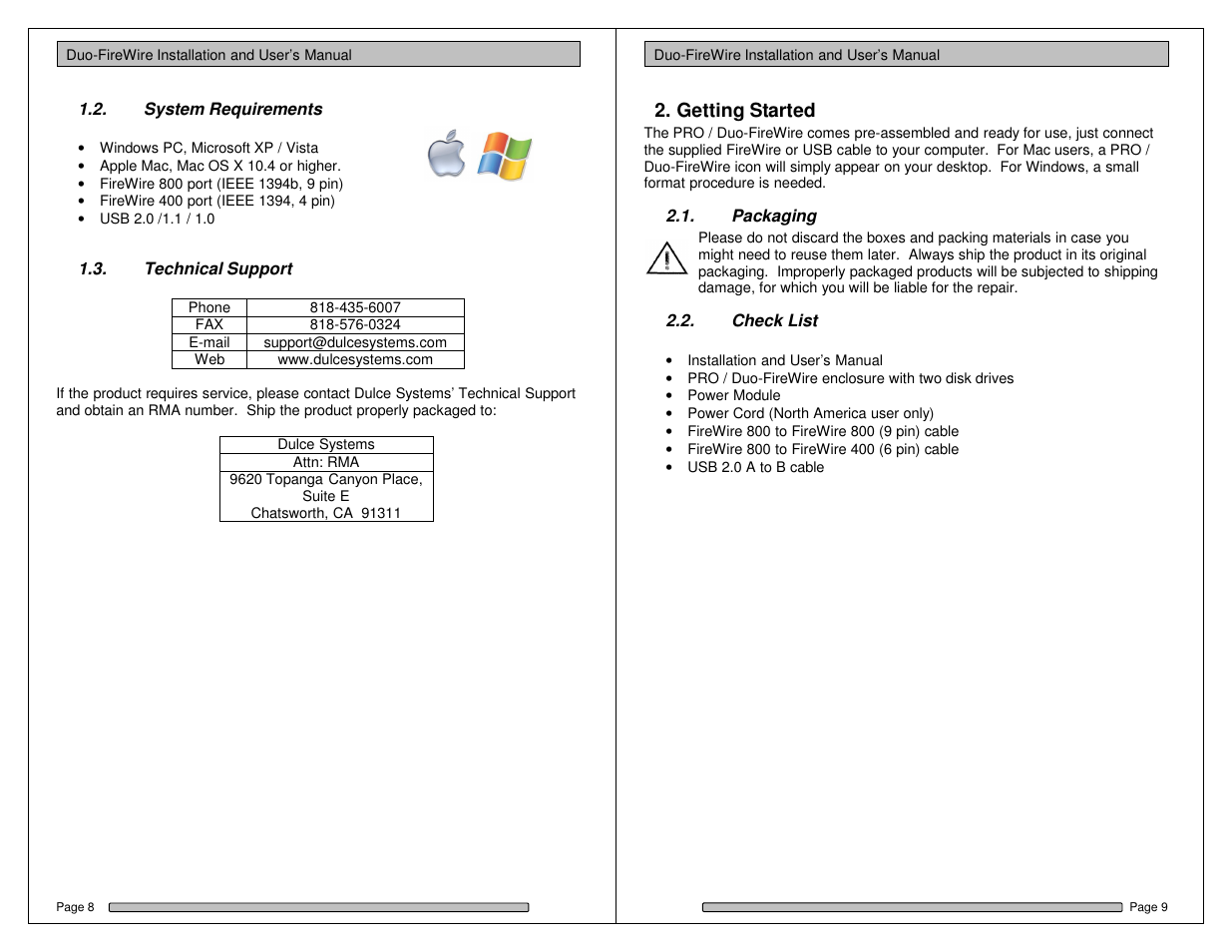 Getting started | Dulce Systems Duo-FireWire User Manual | Page 5 / 15