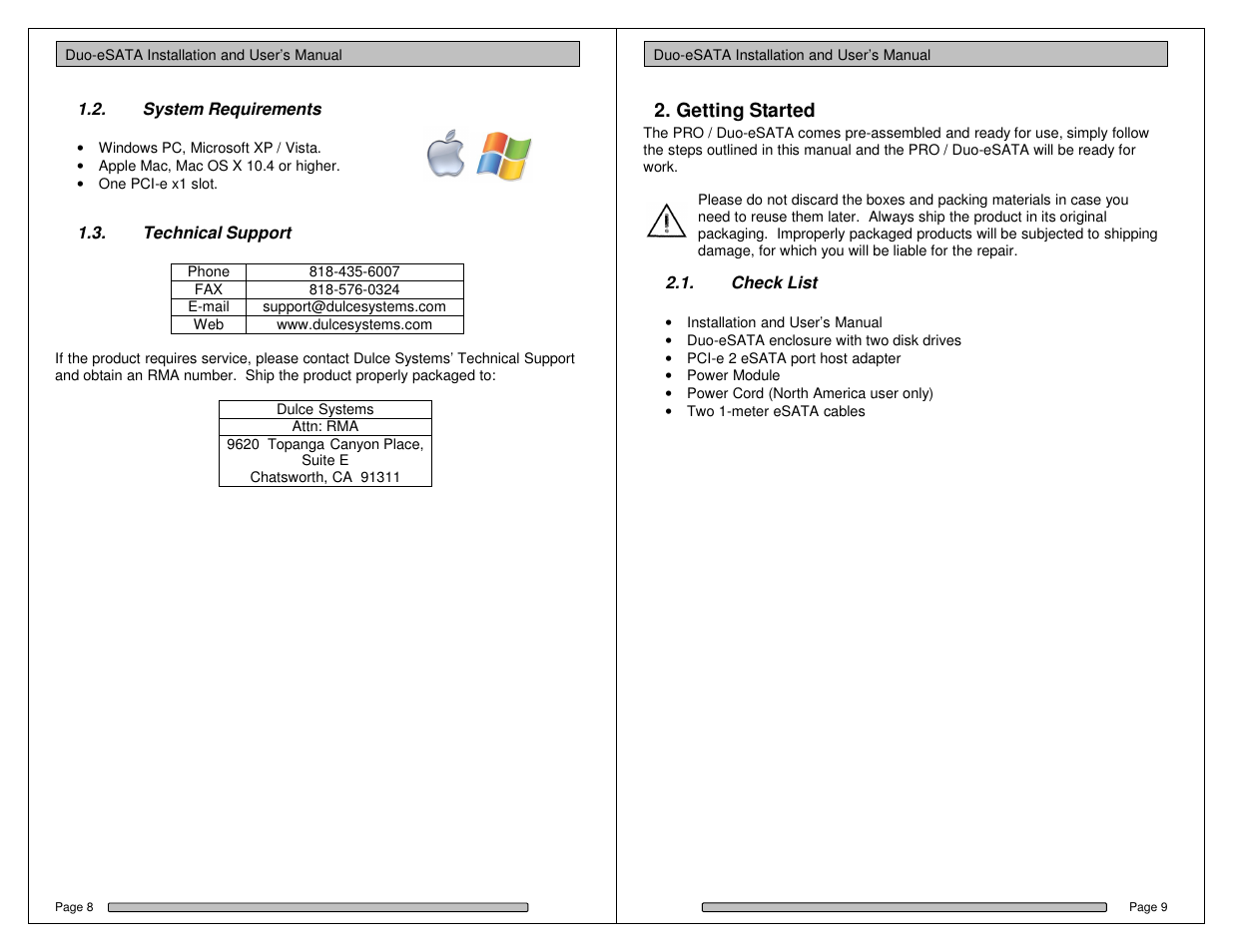 Getting started | Dulce Systems Duo-eSATA User Manual | Page 5 / 13
