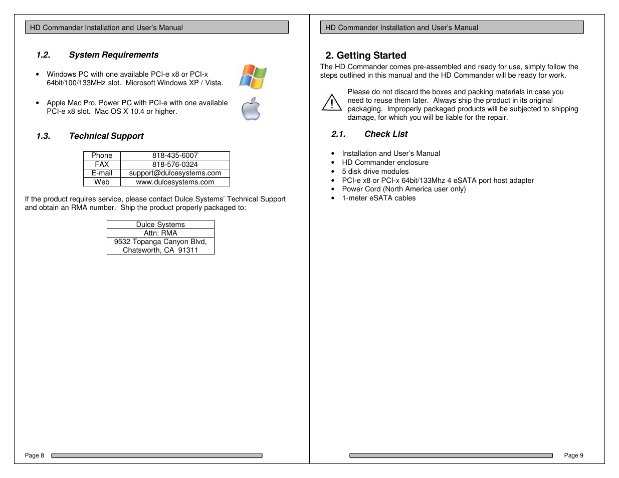 Getting started | Dulce Systems HD Commander User Manual | Page 5 / 15