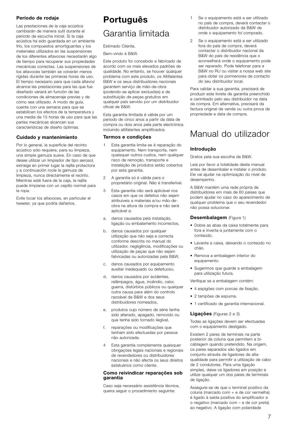 Português garantia limitada, Manual do utilizador | Bowers & Wilkins CM6 User Manual | Page 10 / 29