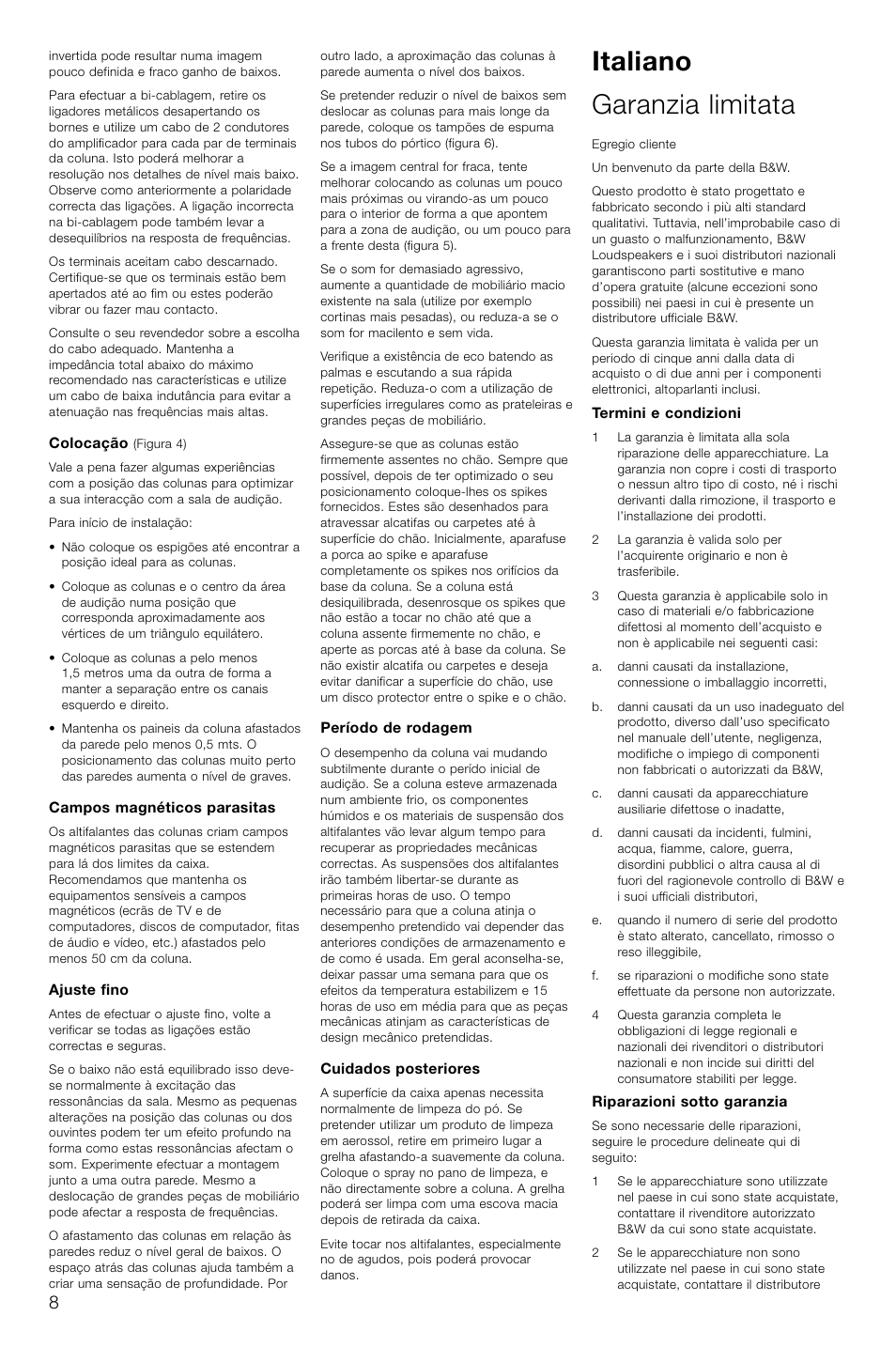 Italiano garanzia limitata | Bowers & Wilkins CM6 User Manual | Page 11 / 29