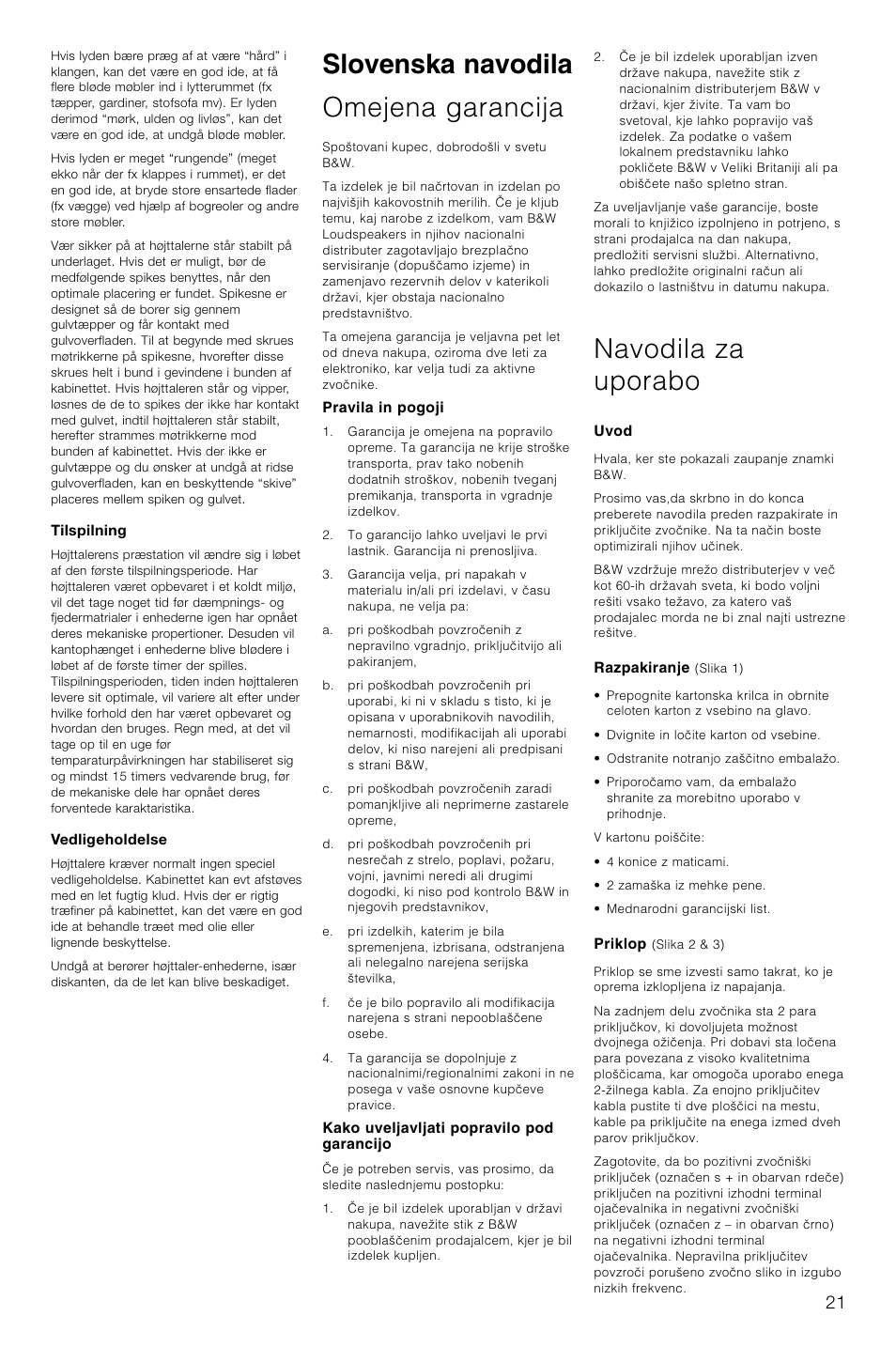 Slovenska navodila omejena garancija, Navodila za uporabo | Bowers & Wilkins CM6 User Manual | Page 24 / 29