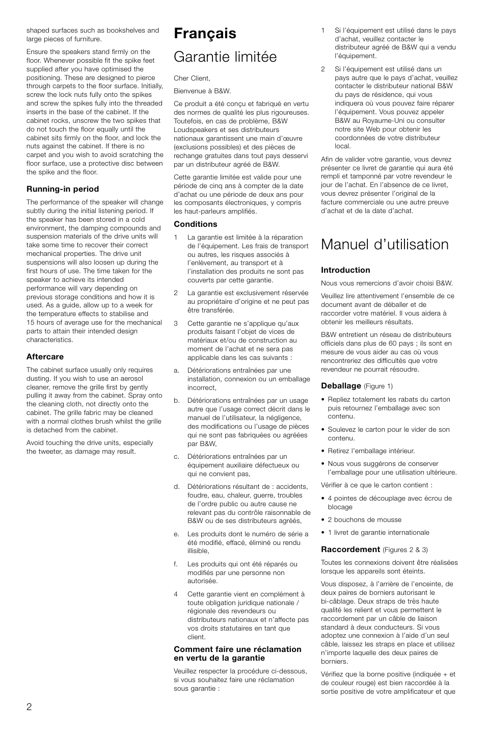 Français garantie limitée, Manuel d’utilisation | Bowers & Wilkins CM6 User Manual | Page 5 / 29