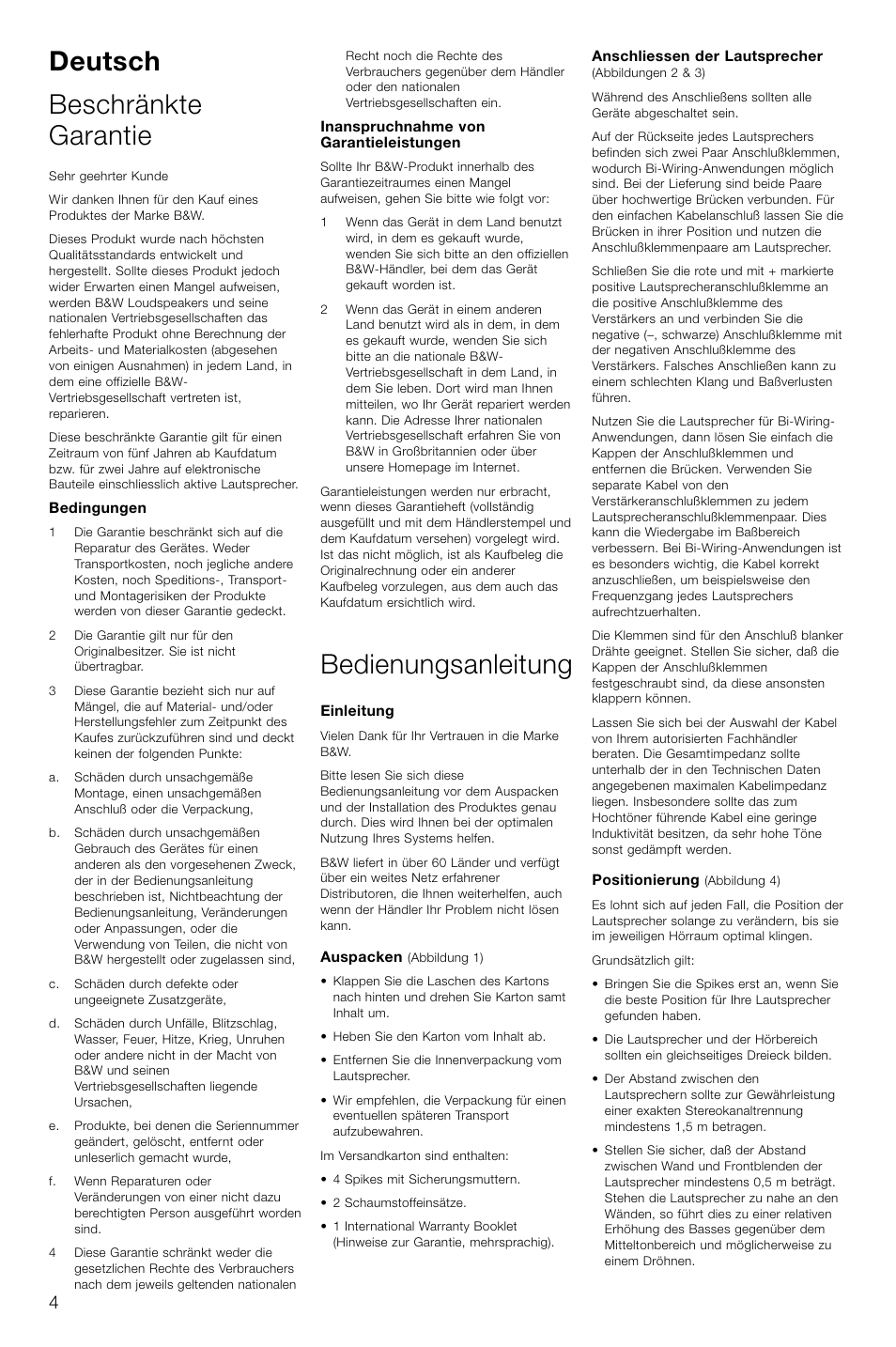 Deutsch beschränkte garantie, Bedienungsanleitung | Bowers & Wilkins CM6 User Manual | Page 7 / 29