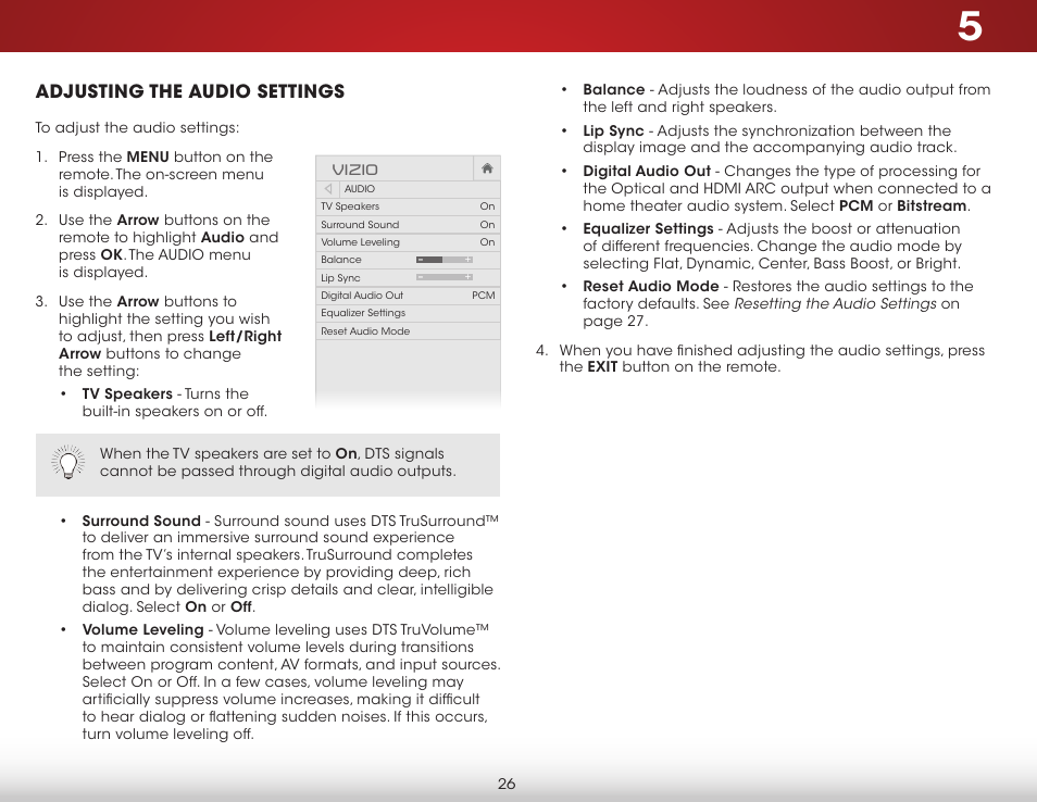 Adjusting the audio settings | Vizio E231-B1 - User Manual User Manual | Page 32 / 58
