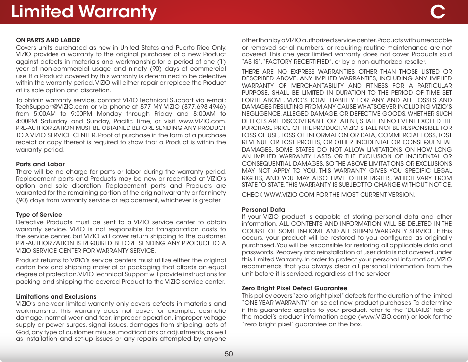 Limited warranty | Vizio E231-B1 - User Manual User Manual | Page 56 / 58