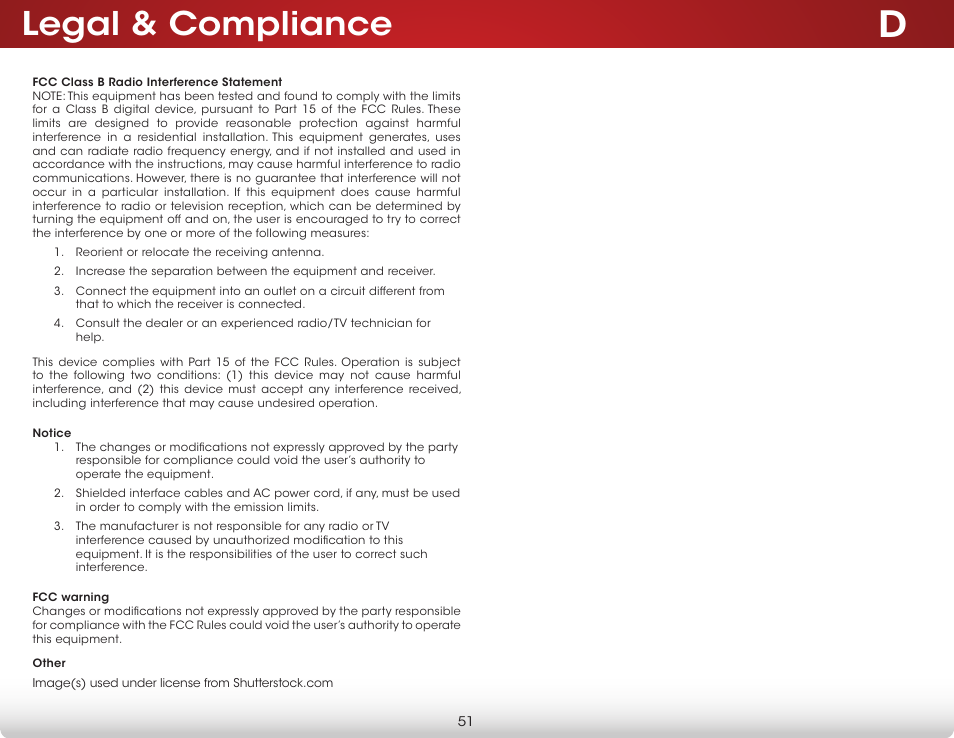 Legal & compliance | Vizio E231-B1 - User Manual User Manual | Page 57 / 58