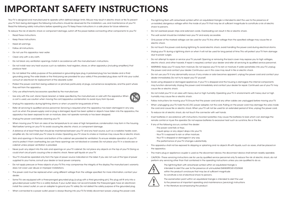 Important safety instructions | Vizio E241-B1 - Quickstart Guide User Manual | Page 2 / 16