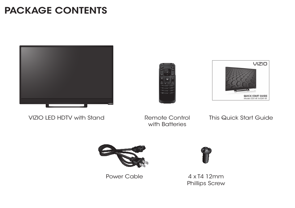 Package contents | Vizio E241-B1 - Quickstart Guide User Manual | Page 4 / 16