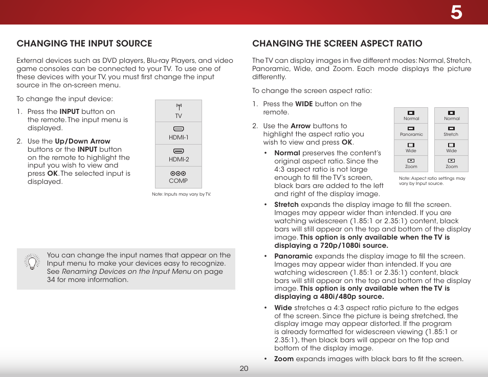 Changing the input source, Changing the screen aspect ratio | Vizio E320-B1 - User Manual User Manual | Page 26 / 57
