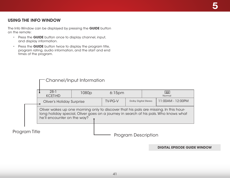 Using the info window | Vizio E320-B1 - User Manual User Manual | Page 47 / 57