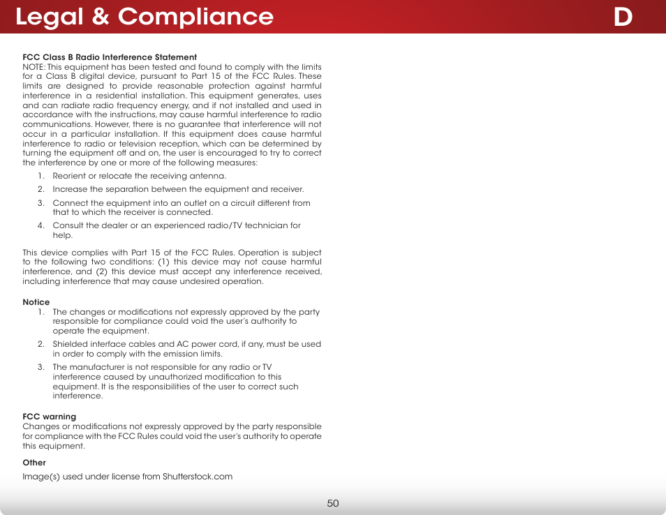 Legal & compliance | Vizio E320-B1 - User Manual User Manual | Page 56 / 57
