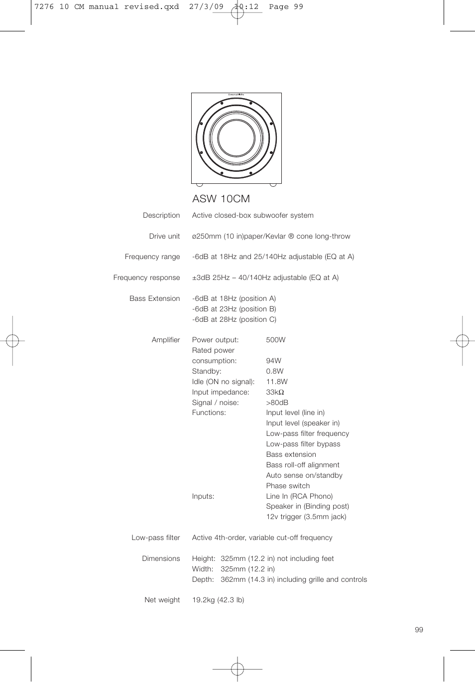 Asw 10cm | Bowers & Wilkins ASW 10CM User Manual | Page 102 / 104