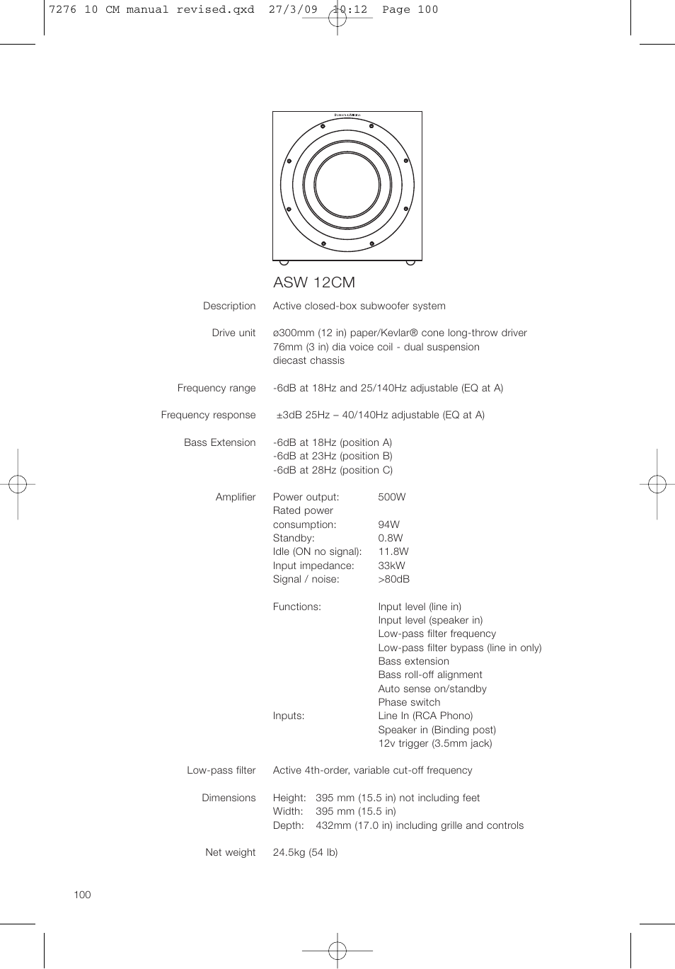 Asw 12cm | Bowers & Wilkins ASW 10CM User Manual | Page 103 / 104