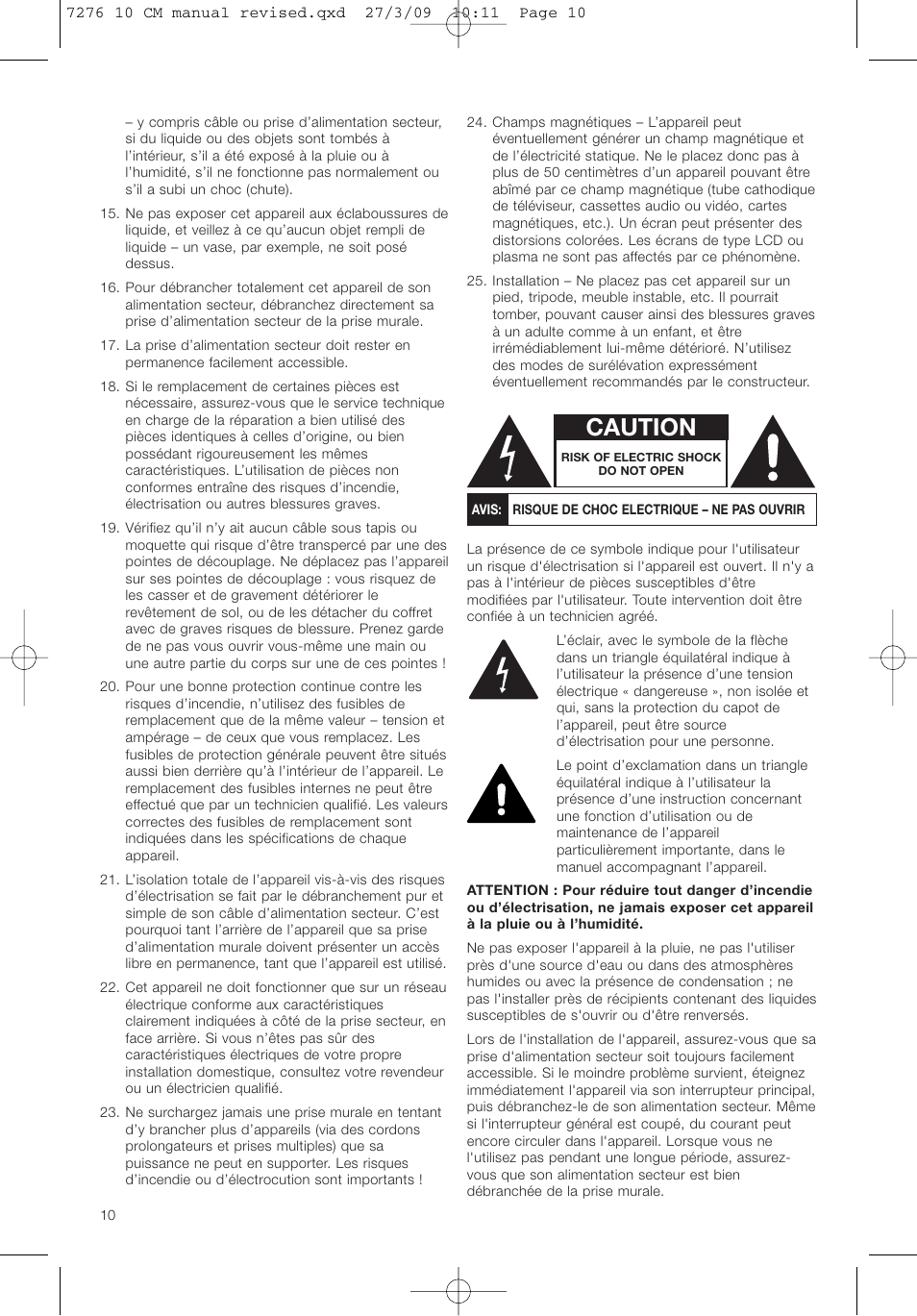 Caution | Bowers & Wilkins ASW 10CM User Manual | Page 13 / 104