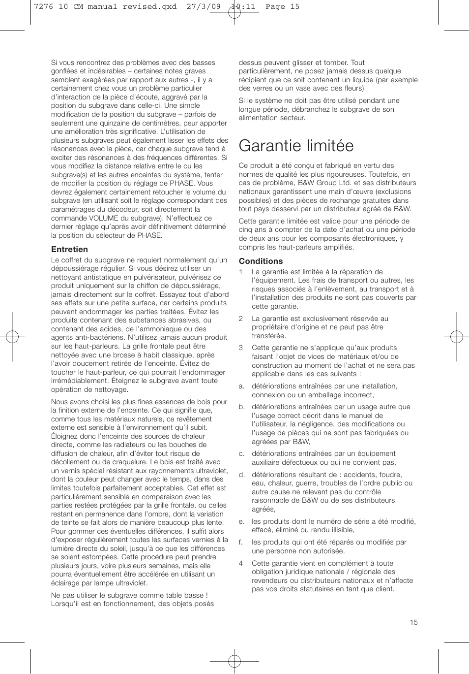 Garantie limitée | Bowers & Wilkins ASW 10CM User Manual | Page 18 / 104