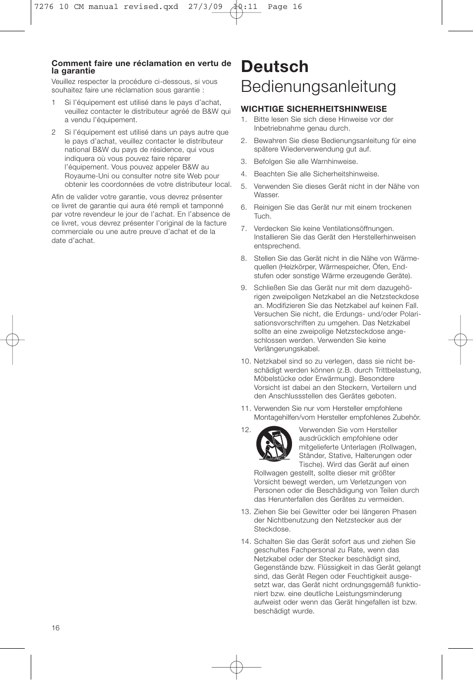 Deutsch bedienungsanleitung | Bowers & Wilkins ASW 10CM User Manual | Page 19 / 104