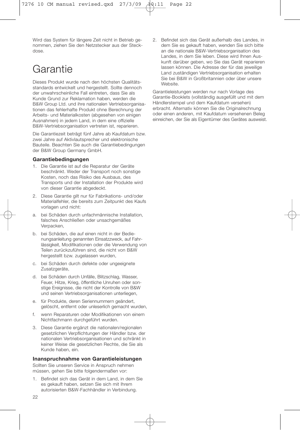 Garantie | Bowers & Wilkins ASW 10CM User Manual | Page 25 / 104