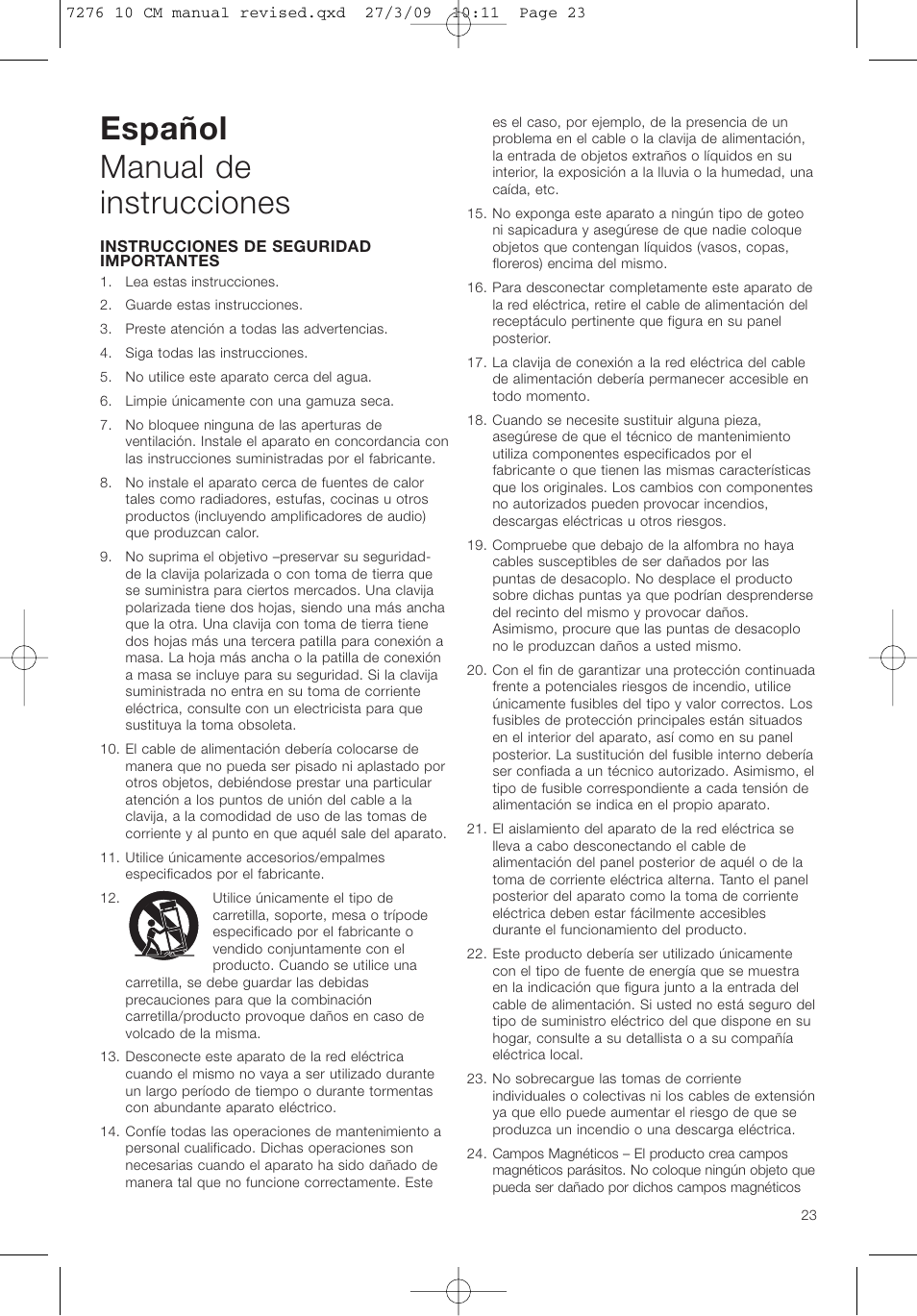 Español manual de instrucciones | Bowers & Wilkins ASW 10CM User Manual | Page 26 / 104