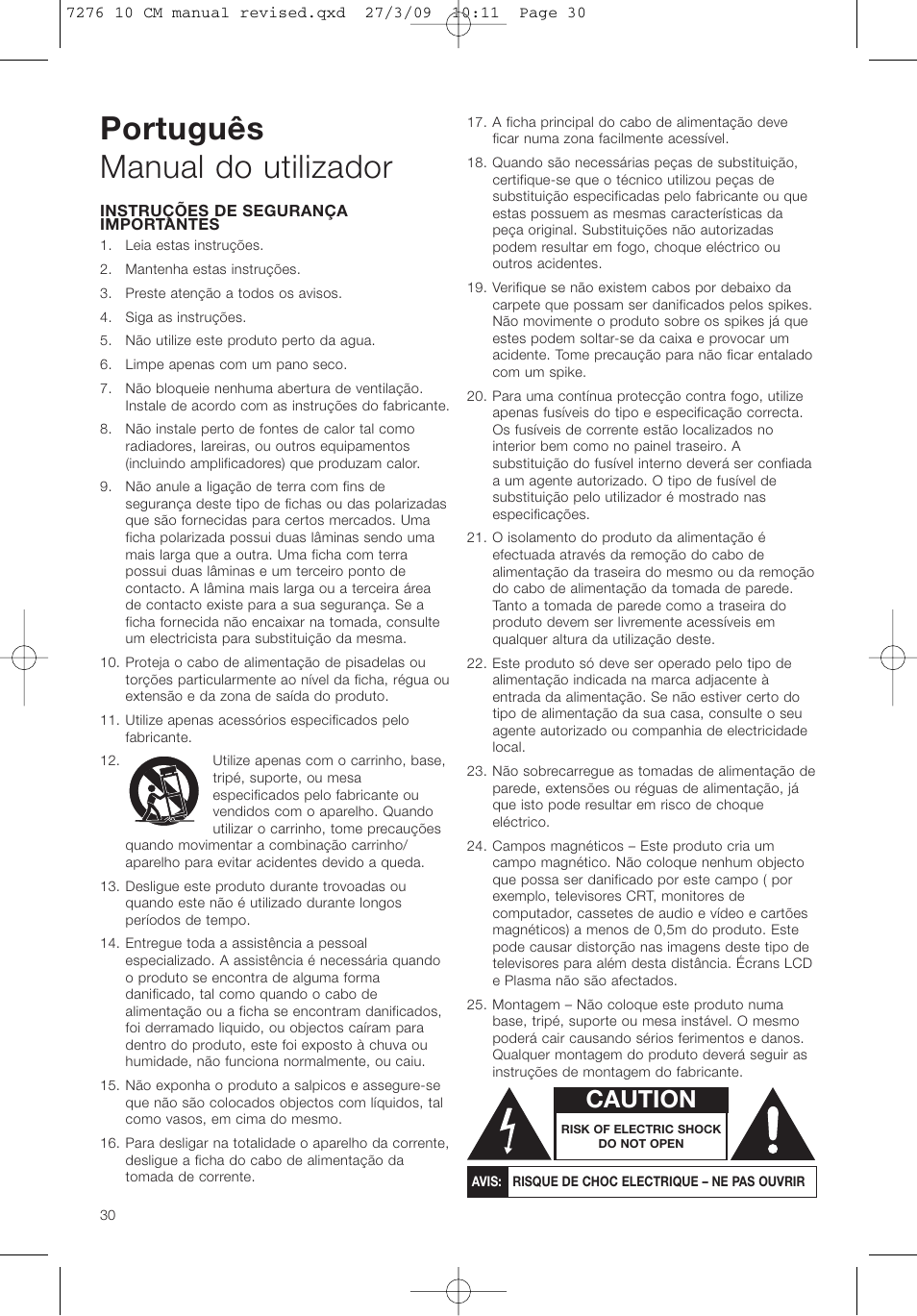 Português manual do utilizador, Caution | Bowers & Wilkins ASW 10CM User Manual | Page 33 / 104