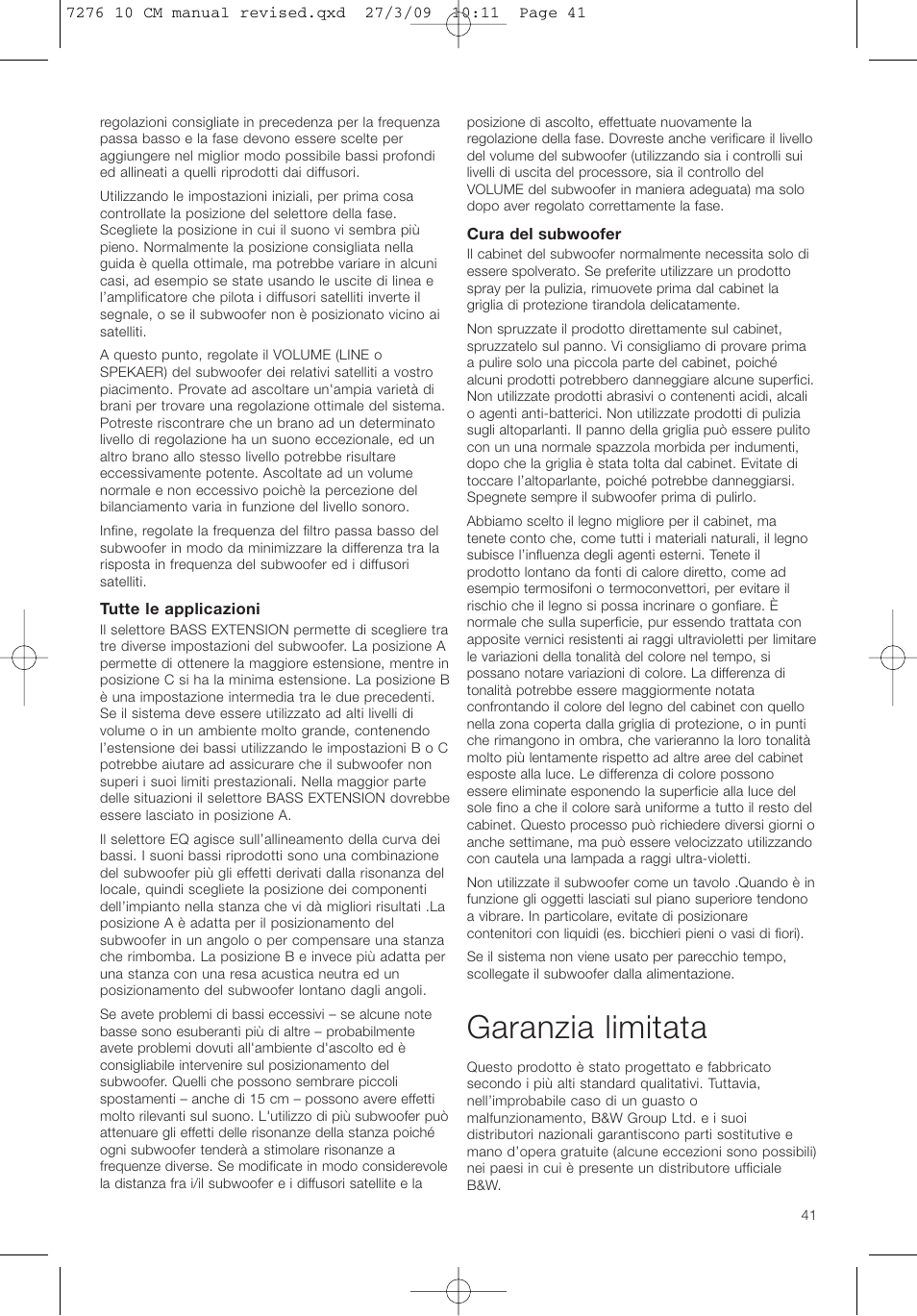 Garanzia limitata | Bowers & Wilkins ASW 10CM User Manual | Page 44 / 104