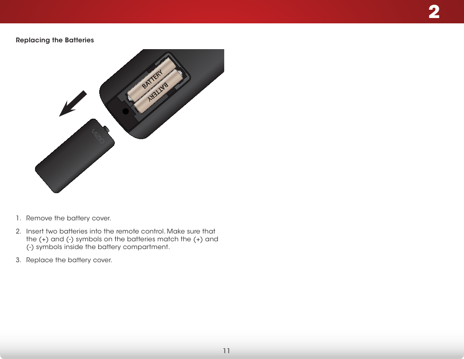 Replacing the batteries | Vizio E390-B1E - User Manual User Manual | Page 17 / 57