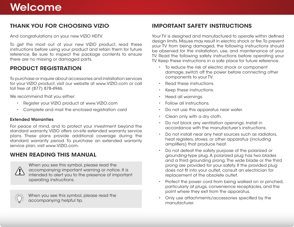 Welcome | Vizio E390-B1E - User Manual User Manual | Page 3 / 57