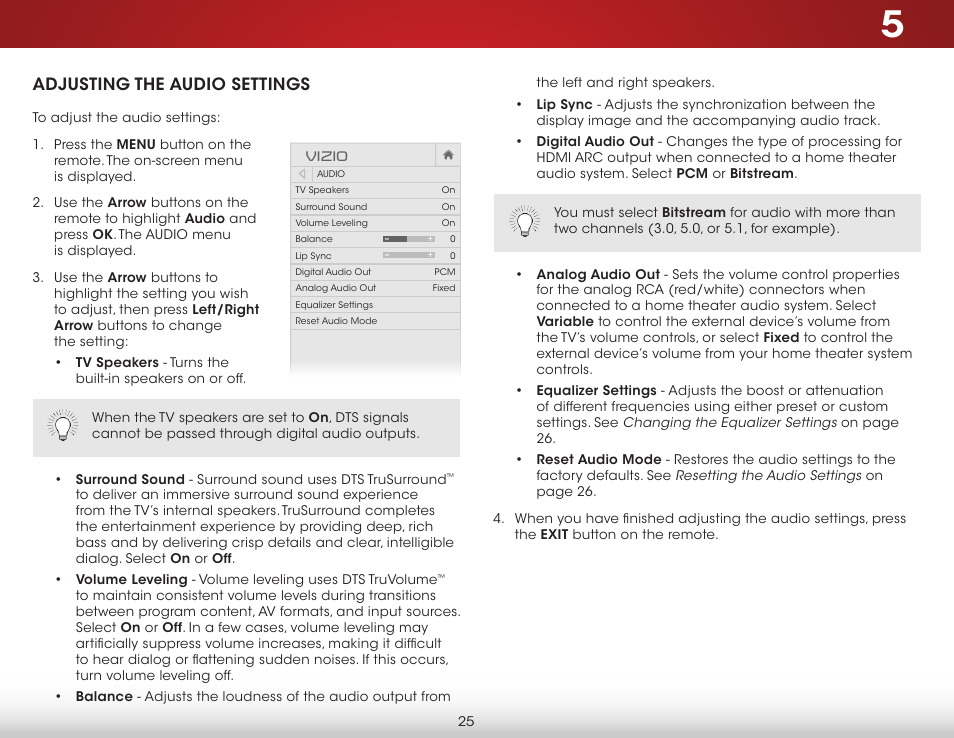 Adjusting the audio settings | Vizio E390-B1E - User Manual User Manual | Page 31 / 57