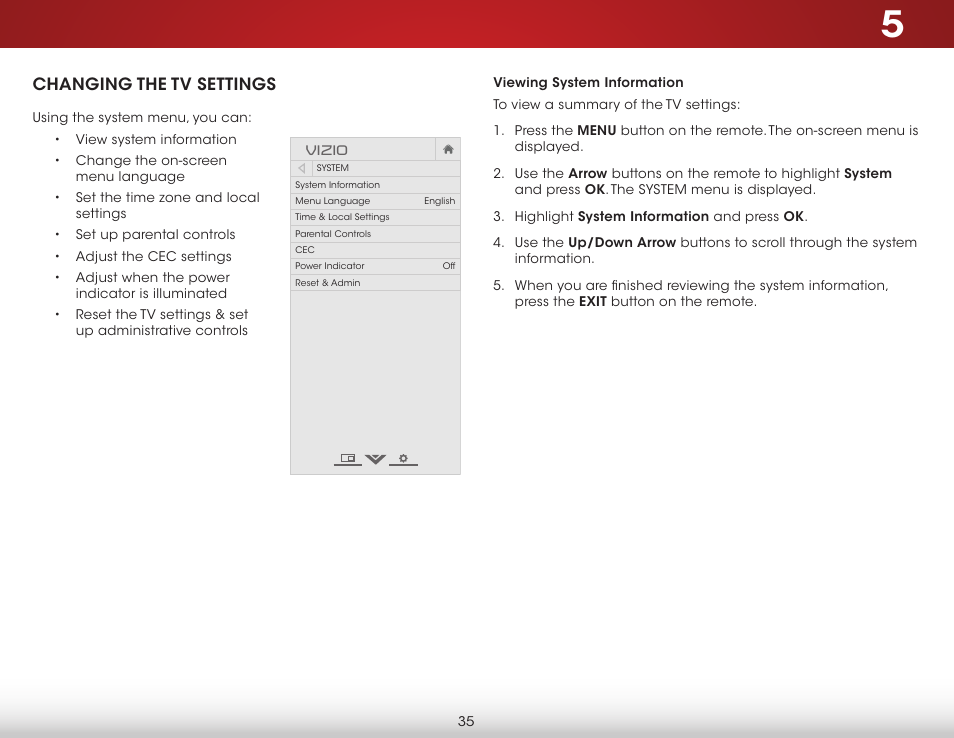 Changing the tv settings, Viewing system information | Vizio E390-B1E - User Manual User Manual | Page 41 / 57