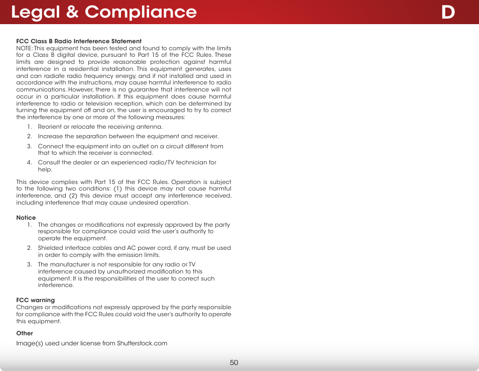 Legal & compliance | Vizio E390-B1E - User Manual User Manual | Page 56 / 57