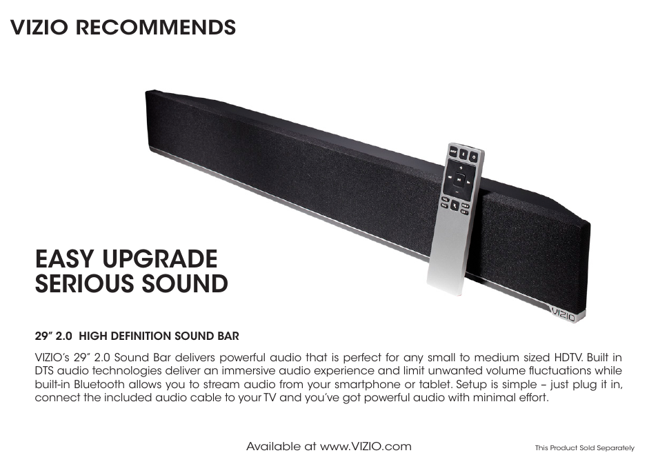 Easy upgrade serious sound, Vizio recommends | Vizio E390-B1E - Quickstart Guide User Manual | Page 15 / 20
