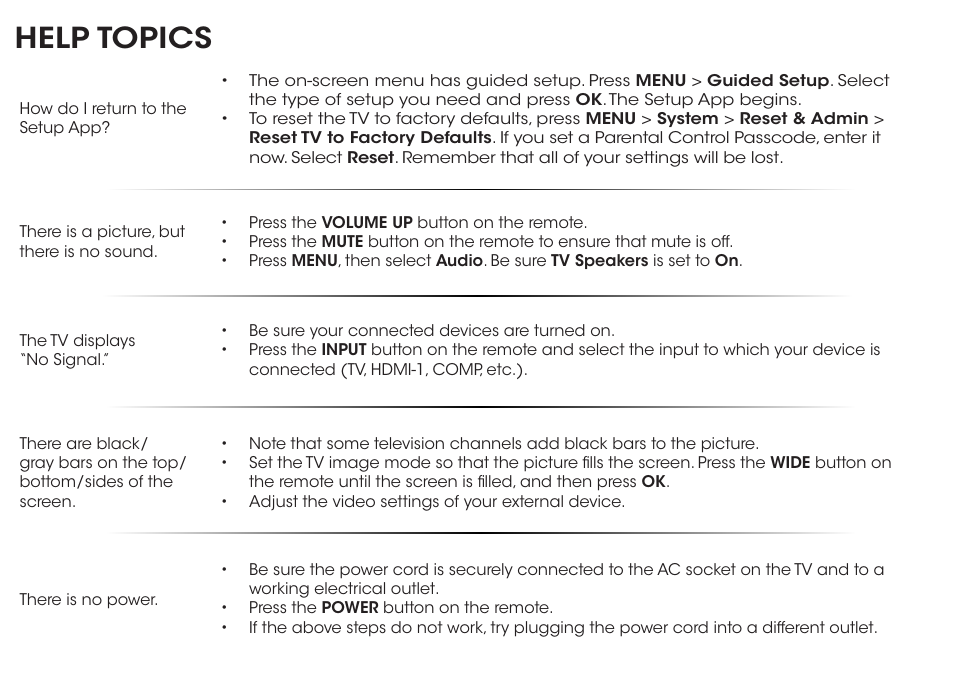 Help topics | Vizio E390-B1E - Quickstart Guide User Manual | Page 16 / 20