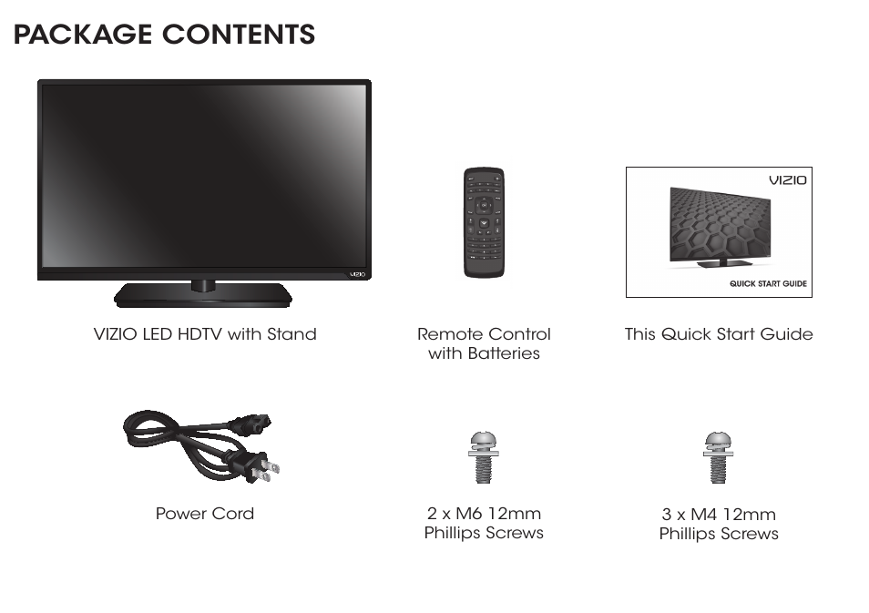 Package contents | Vizio E390-B1E - Quickstart Guide User Manual | Page 6 / 20