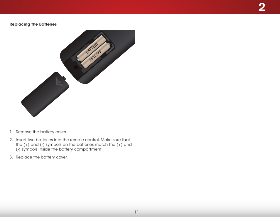 Replacing the batteries | Vizio E400i-B2 - User Manual User Manual | Page 17 / 76
