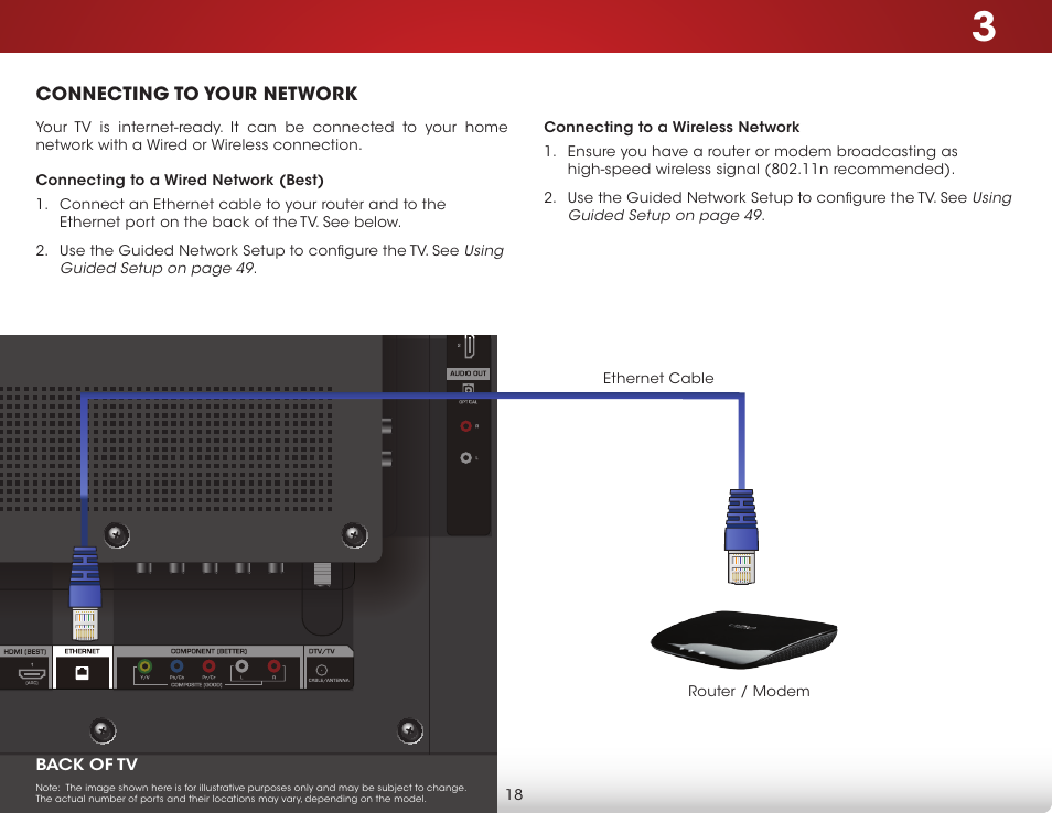 Connecting to your network, Connecting to a wired network (best), Connecting to a wireless network | Vizio E400i-B2 - User Manual User Manual | Page 24 / 76