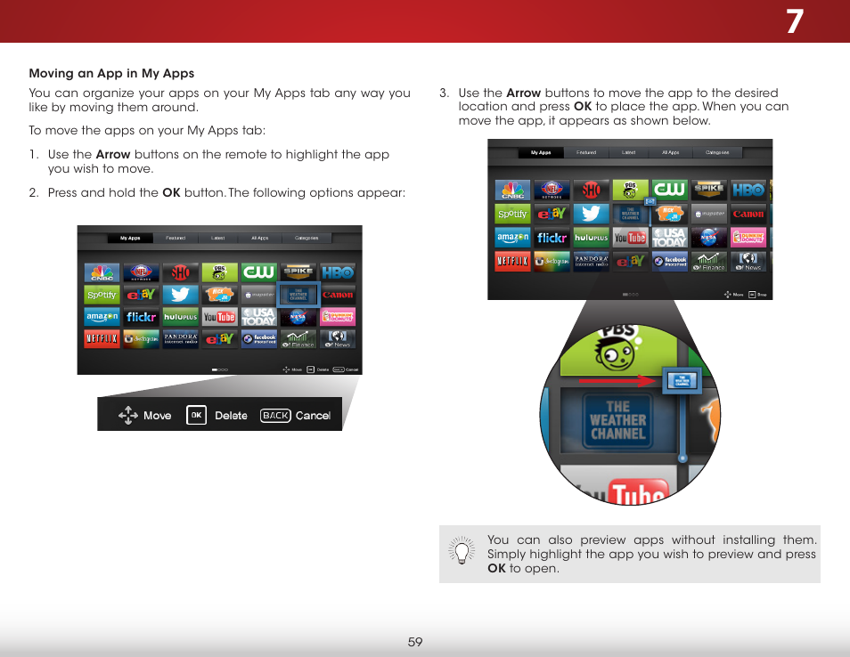 Moving an app in my apps | Vizio E400i-B2 - User Manual User Manual | Page 65 / 76