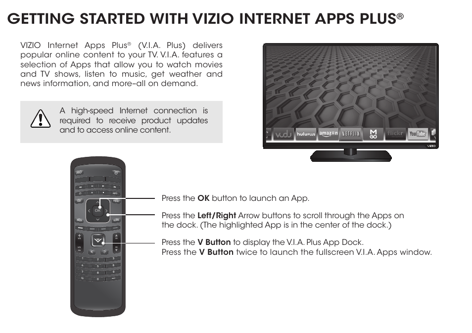 Getting started with vizio internet apps plus, Vizio internet apps plus | Vizio E400i-B2 - Quickstart Guide User Manual | Page 14 / 20