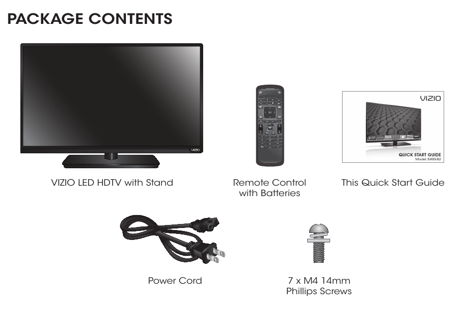 Package contents | Vizio E400i-B2 - Quickstart Guide User Manual | Page 3 / 20