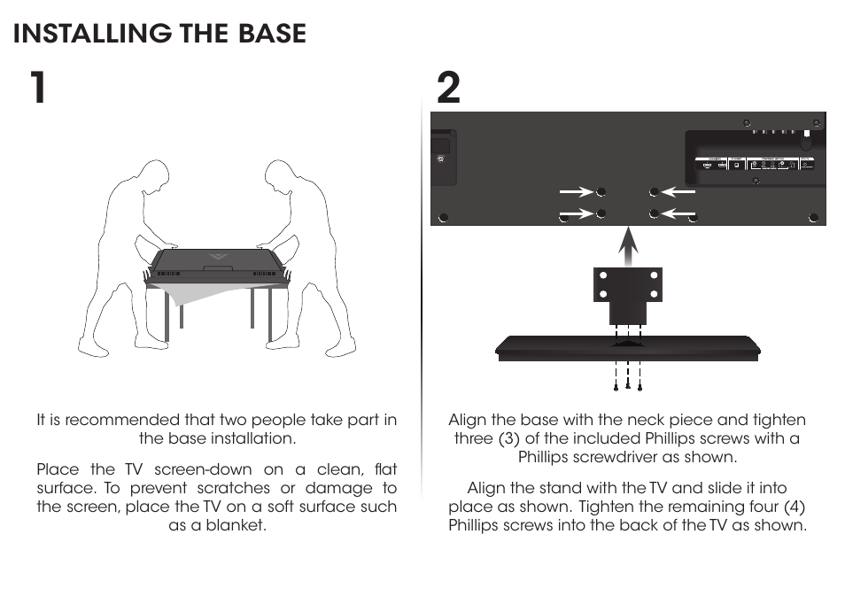 Installing the base | Vizio E400i-B2 - Quickstart Guide User Manual | Page 5 / 20