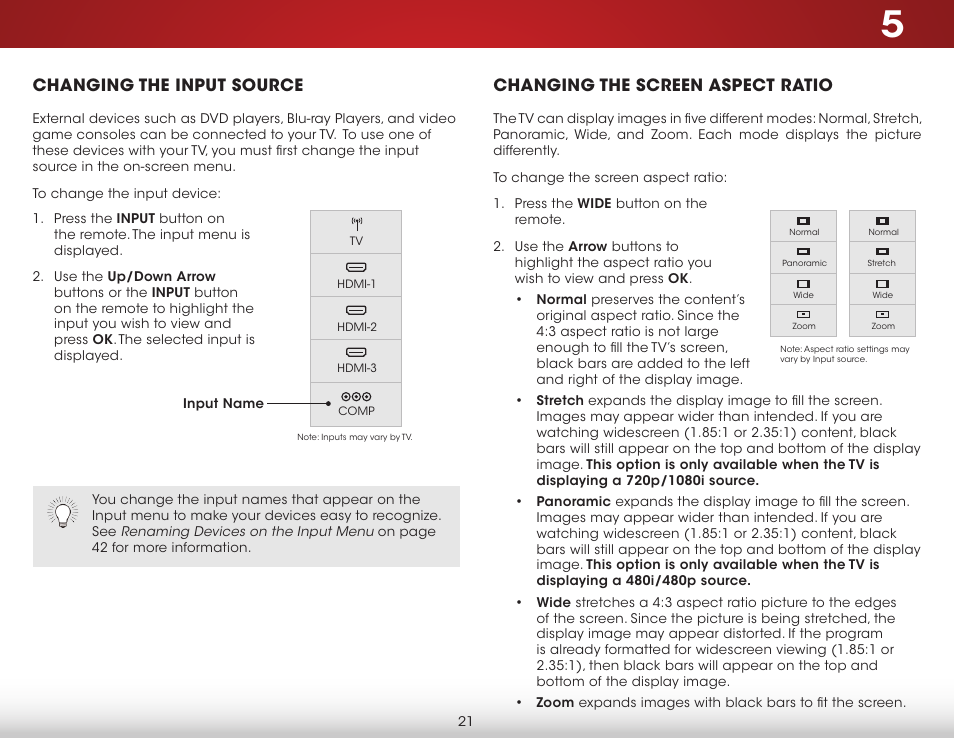 Changing the input source, Changing the screen aspect ratio | Vizio E420i-B0 - User Manual User Manual | Page 27 / 75