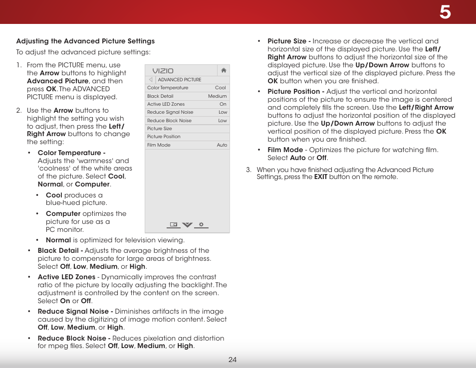 Adjusting the advanced picture settings | Vizio E420i-B0 - User Manual User Manual | Page 30 / 75