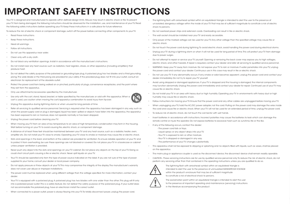 Important safety instructions | Vizio E420i-B0 - Quickstart Guide User Manual | Page 2 / 20