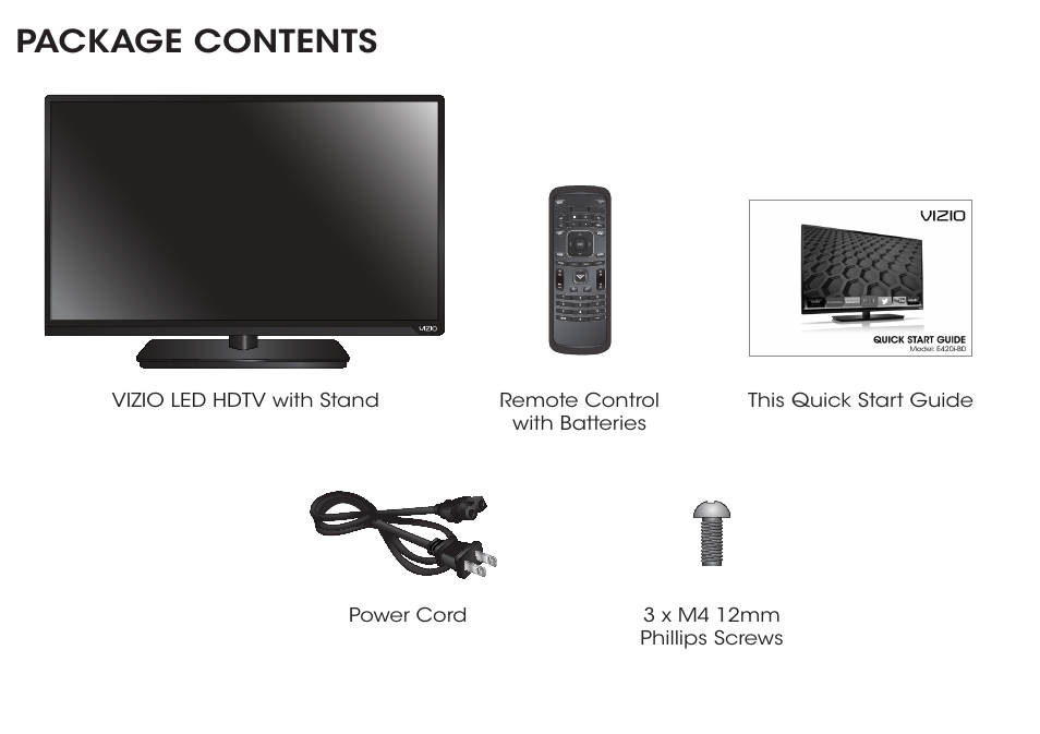 Package contents | Vizio E420i-B0 - Quickstart Guide User Manual | Page 4 / 20