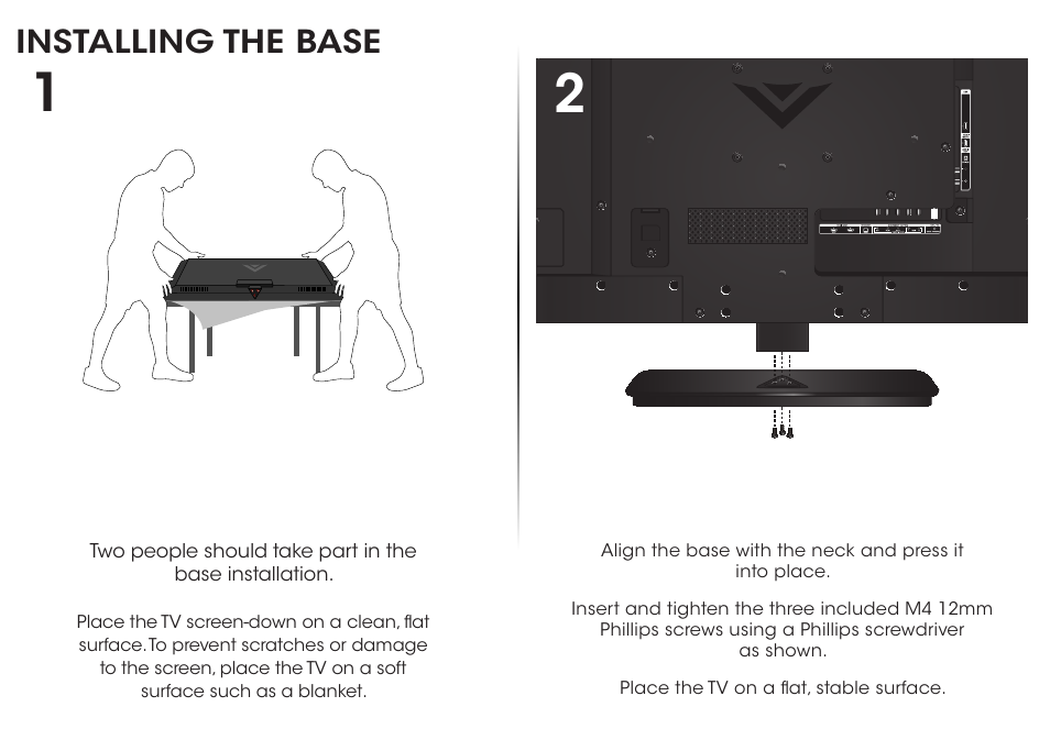 Installing the base | Vizio E420i-B0 - Quickstart Guide User Manual | Page 6 / 20